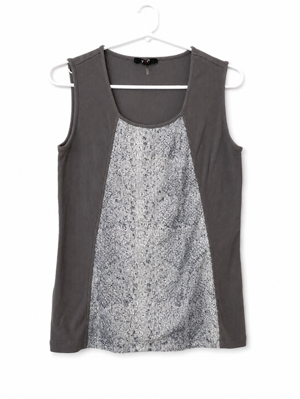 Yest Sequin Front Ribbed Tank Top Gray Women’s US 12 XL